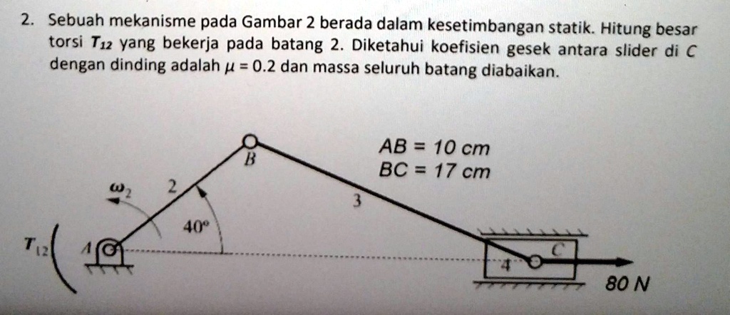 SOLVED: Kinematics and Dynamics of Machinery Static Force Analysis 2. A