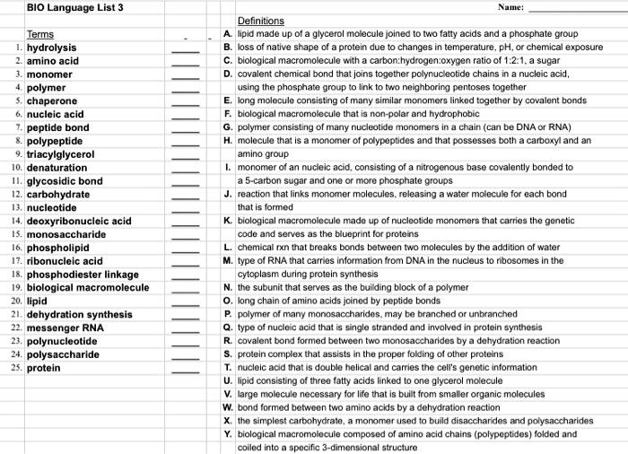 VIDEO solution BIO Language List 3 RAML Definitions Lipid made up of