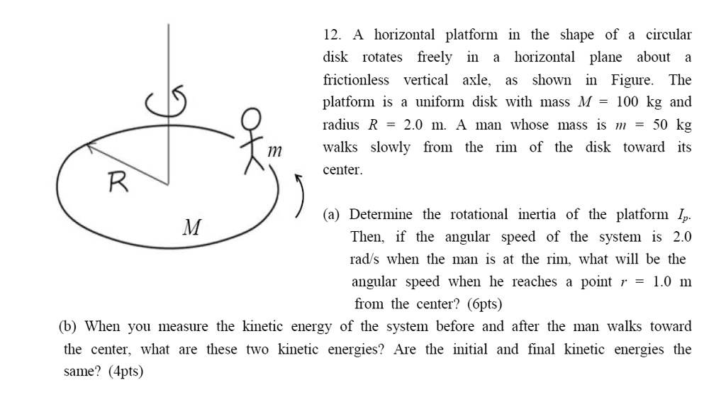 12. A horizontal platform in the shape of a circular disk rotates ...