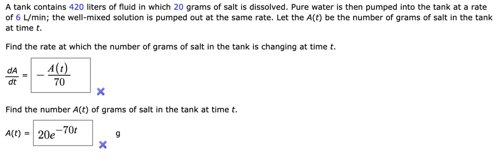 solved-a-tank-contains-420-liters-of-fluid-in-which-20-grams-of-salt