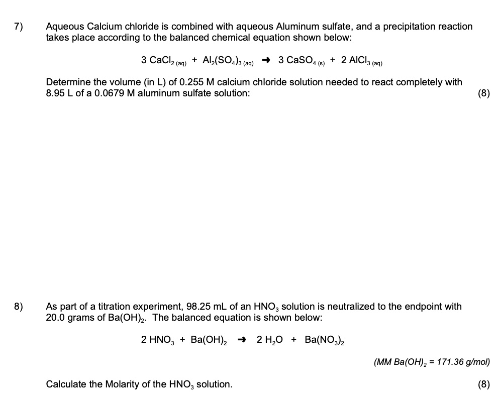 SOLVED Aqueous Calcium chloride is combined with aqueous Aluminum
