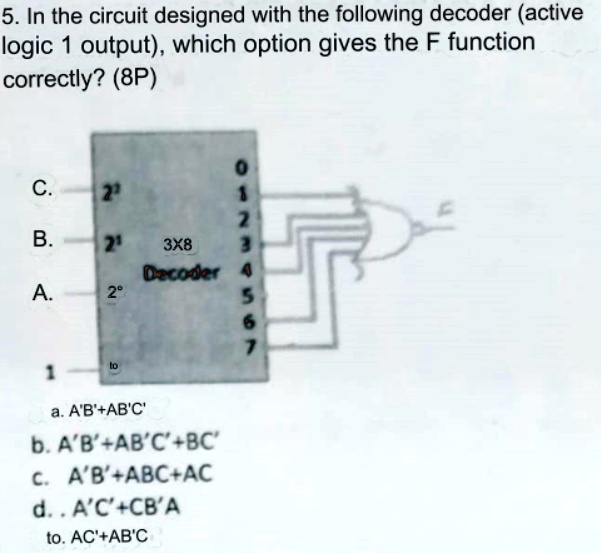 SOLVED: In the circuit designed with the following decoder (active ...