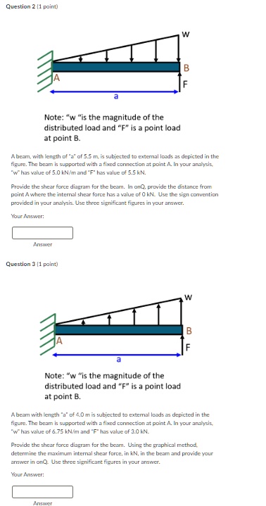 Point Load Question question 2 1 paint note w is the magnitude of the distributed load and ...