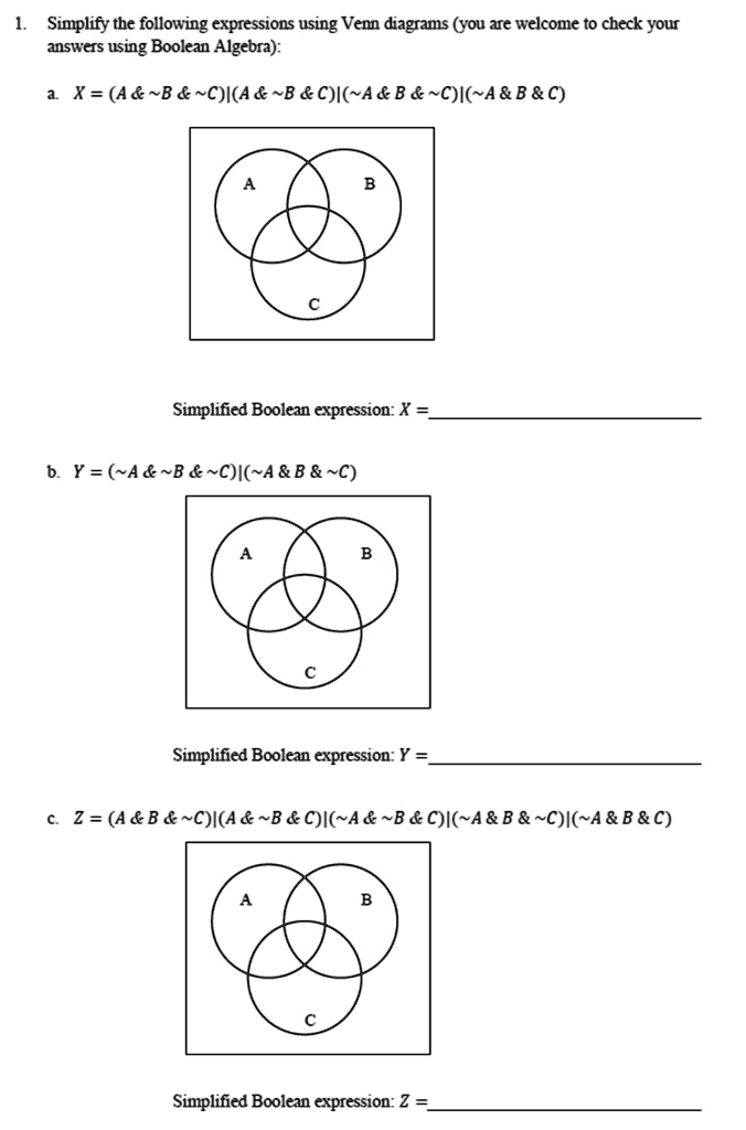 SOLVED: Simplify the following expressions using Venn diagrams (you are ...