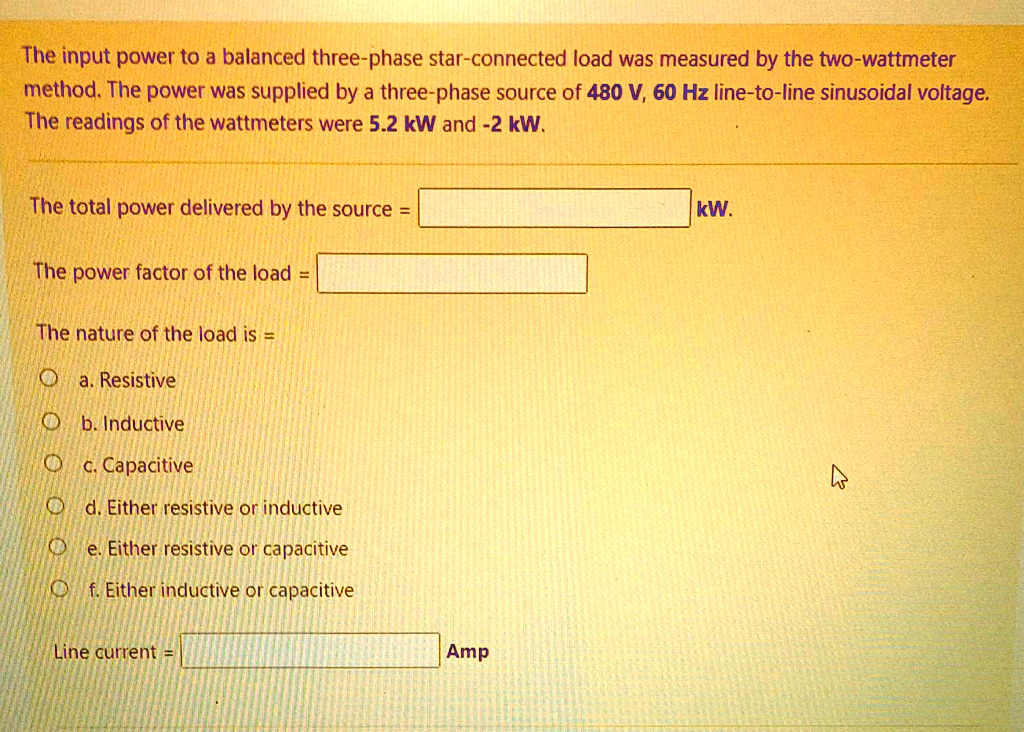 SOLVED: The input power to a balanced three-phase star-connected load ...