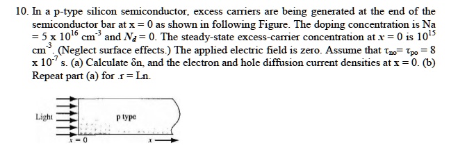 10 in a p type silicon semiconductor excess carriers are...