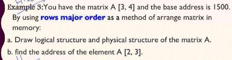 Example 3: You have the matrix A [3, 4] and the base address is 1500 ...