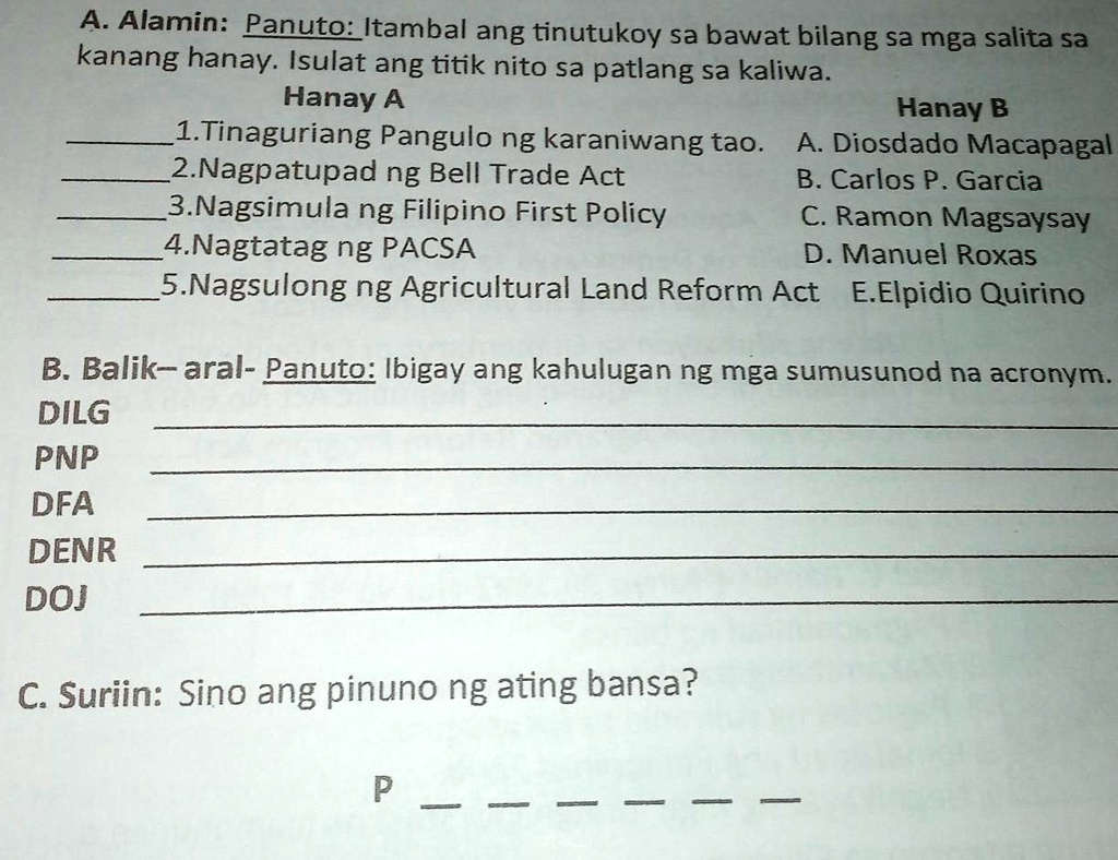 SOLVED: Pasagot Po PlssA. Alamin: Panuto: Itambal Ang Tinutukoy Sa ...