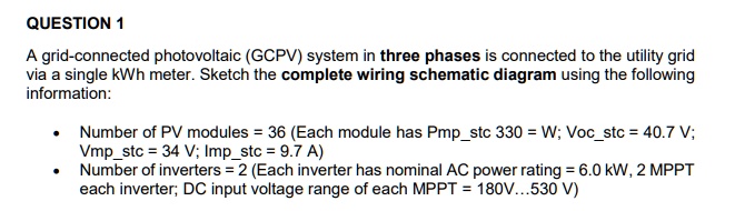 SOLVED: QUESTION A grid-connected photovoltaic (GCPV) system in three ...