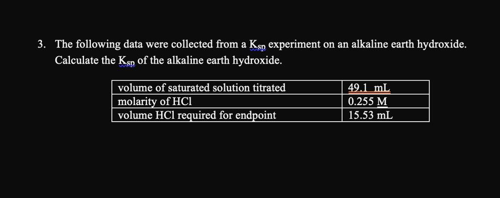 Solved The Following Data Were Collected From A Ksp Experiment On An Alkaline Earth Hydroxide 7712