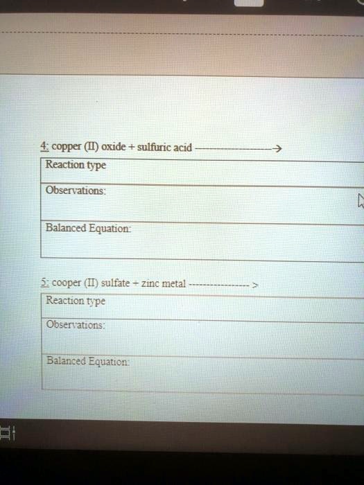 SOLVED 4 copper (I) oxide sulfunc acid Reaction type Observauons