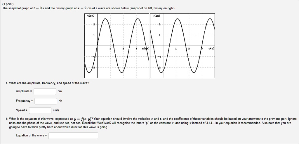 (1 point) The snapshot graph at t = 0 s and the history...