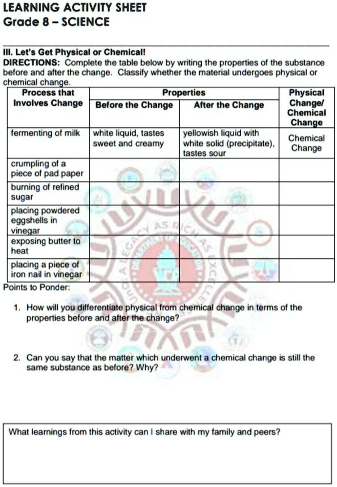 SOLVED:LEARNING ACtivity SHEET Grade 8 SCIENCE IlI: Let'$ Get Physical ...