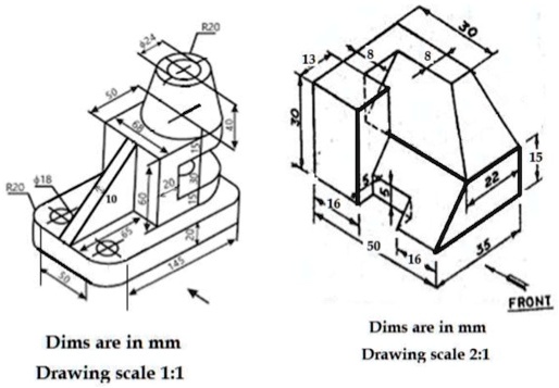 SOLVED: draw front view,top,and side view 15 R20 FRONT Dims are in mm ...