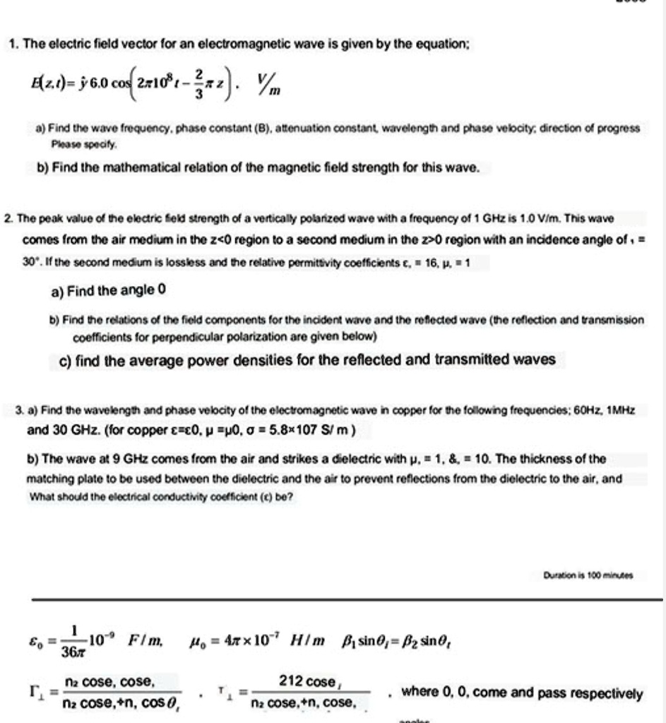 SOLVED: Texts: 1. The electric field vector for an electromagnetic wave ...