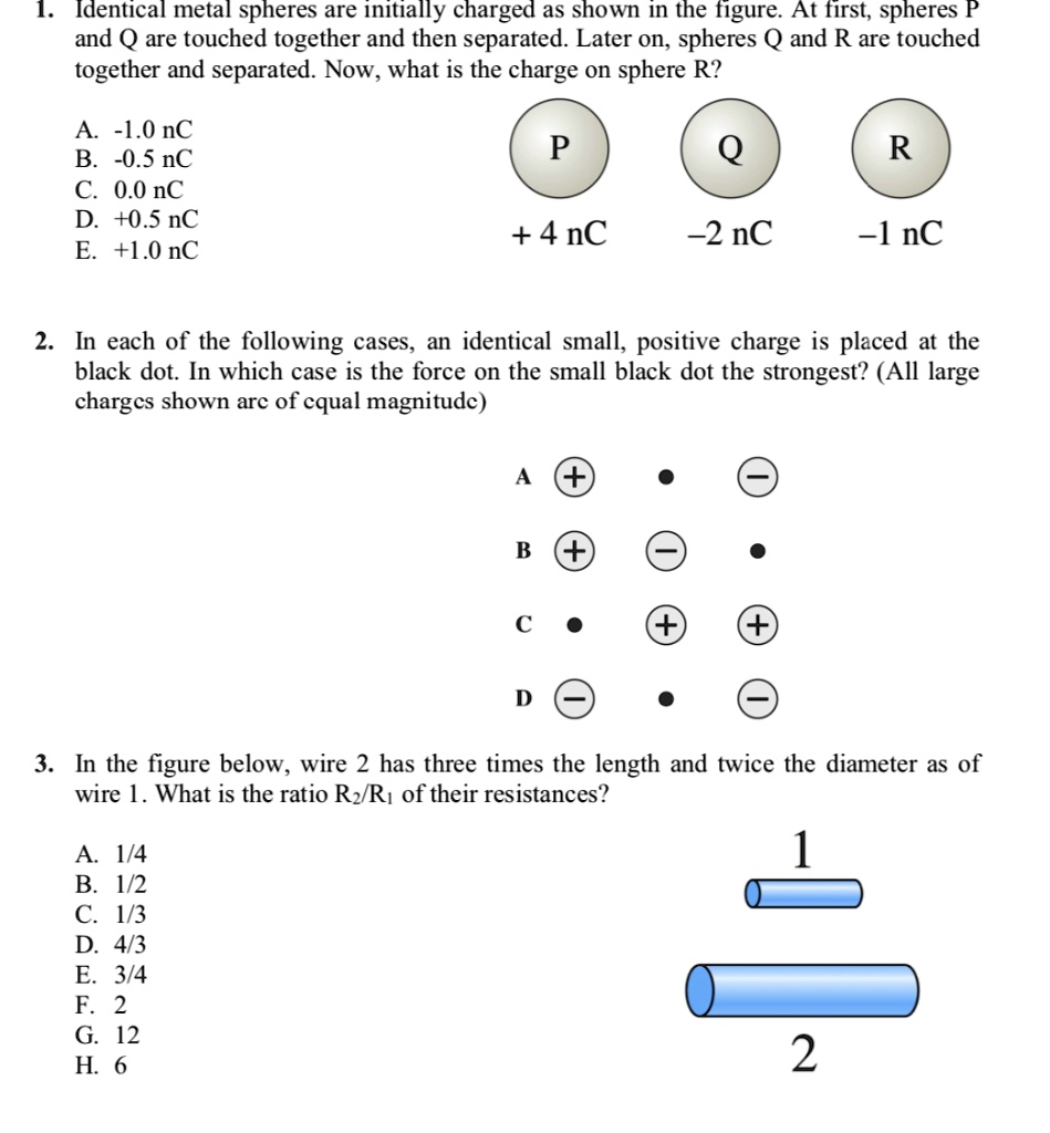 SOLVED: Identical Metal Spheres Are Initially Charged As Shown In The ...