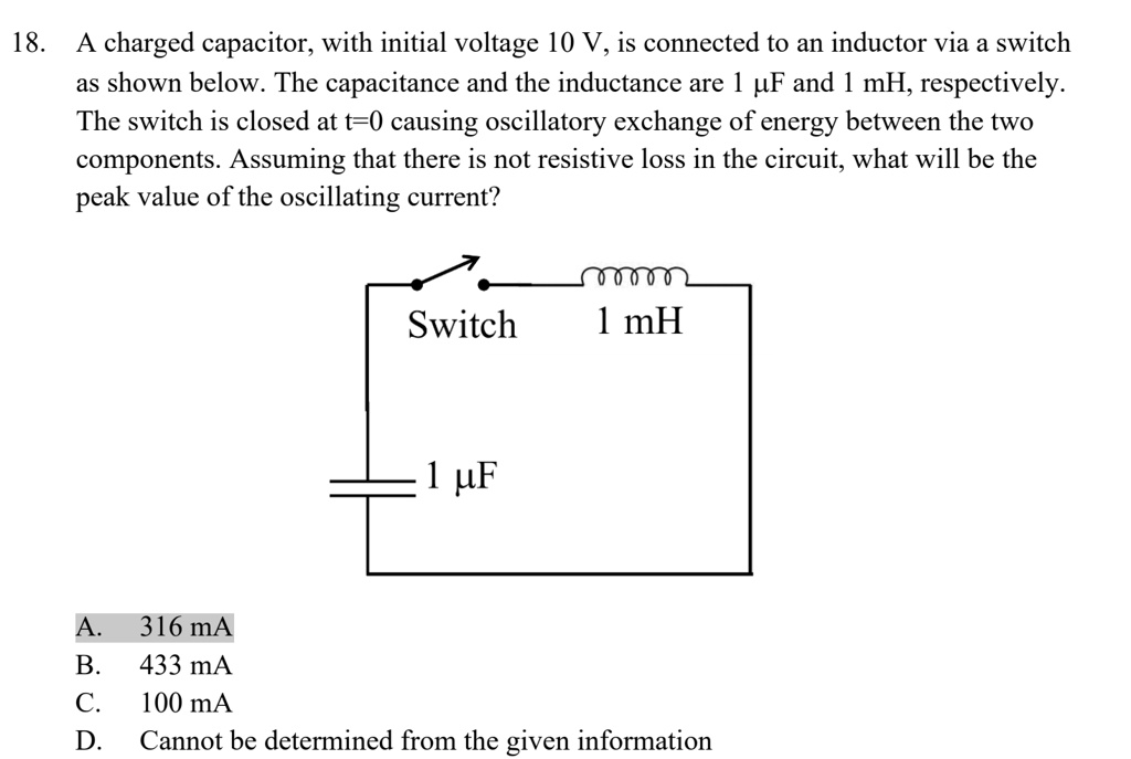 SOLVED A charged capacitor, with initial voltage 10V, is connected to