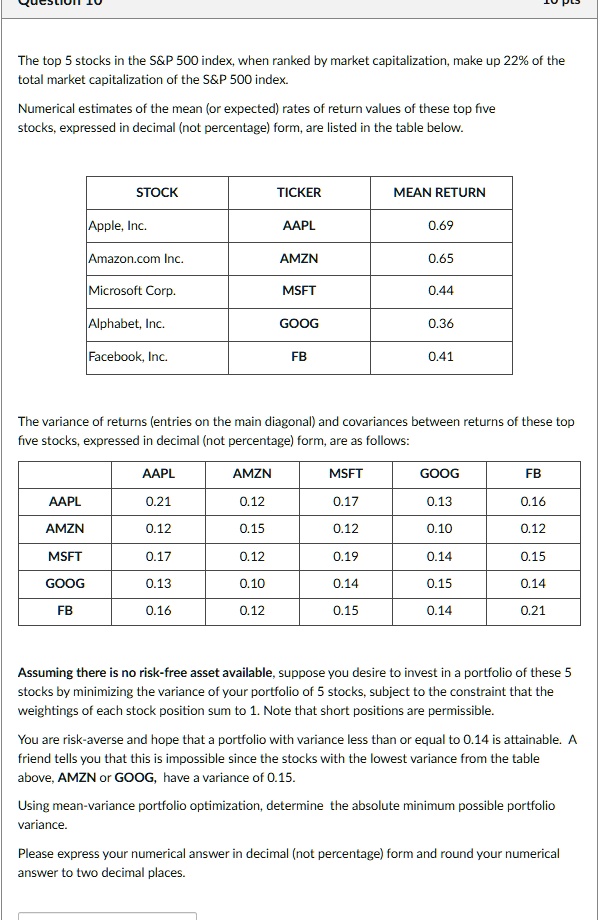 VIDEO solution The top 5 stocks in the S P 500 index, when ranked by