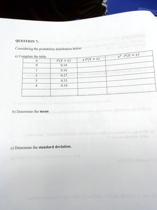 SOLVED: QUESTION 7: Considering Probability Distribution Bclow ...