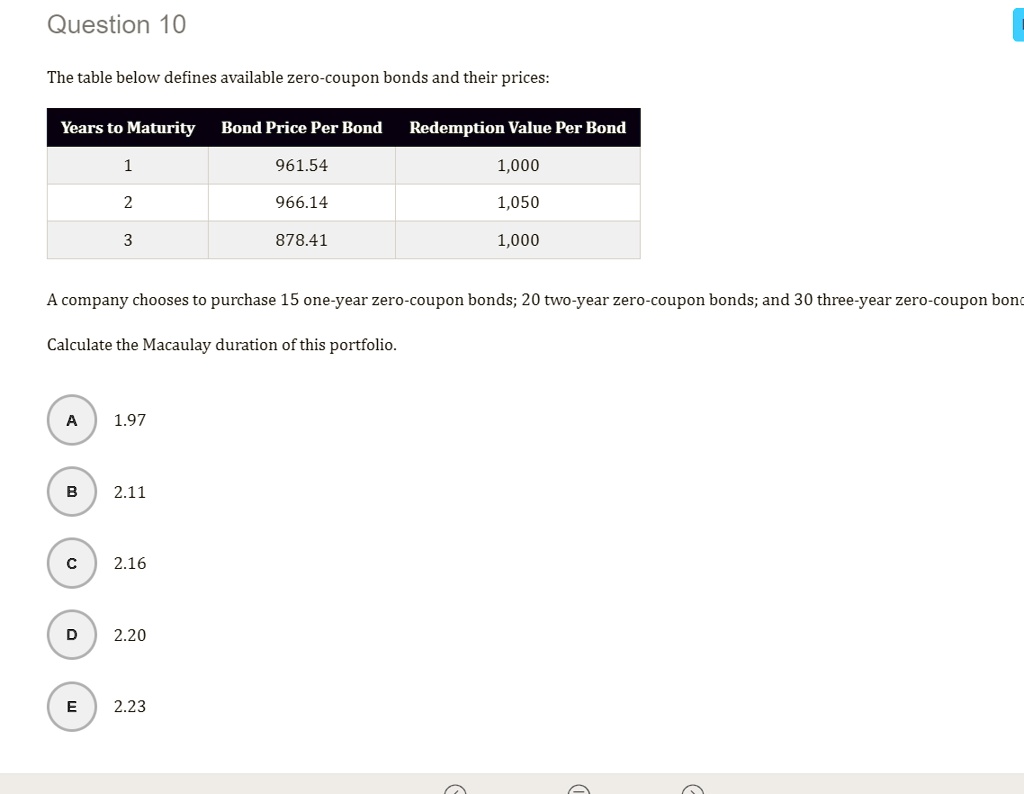 Question 10 The table below defines available zero-coupon...
