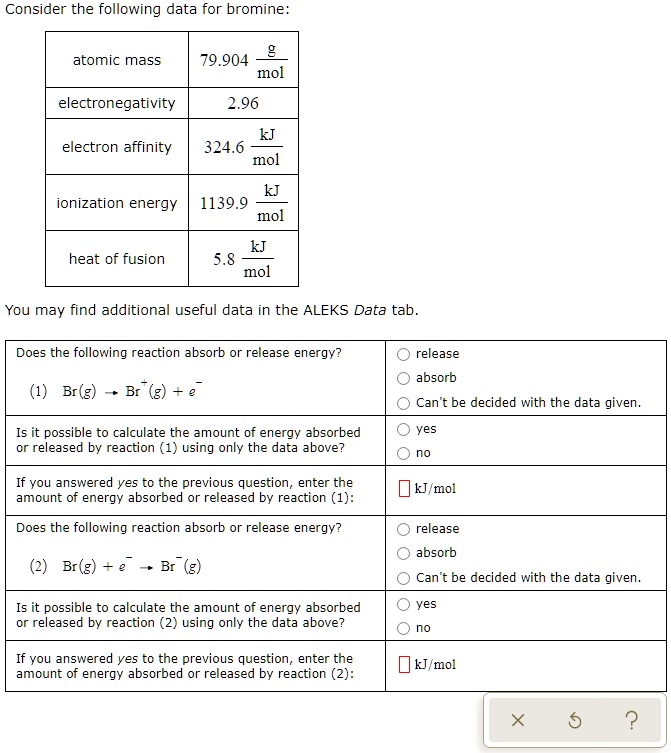 SOLVED Consider the following data for bromine atomic mass 79.904 g