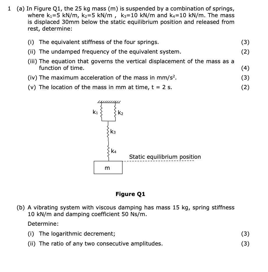 SOLVED: 1 (a) In Figure Q1, the 25 kg mass (m) is suspended by a ...