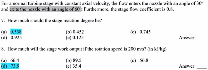 For a normal turbine stage with constant axial velocity, the flow ...
