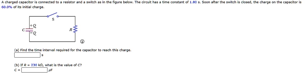 SOLVED: charged capacitor connected 60.0% of its initia charge resistor ...
