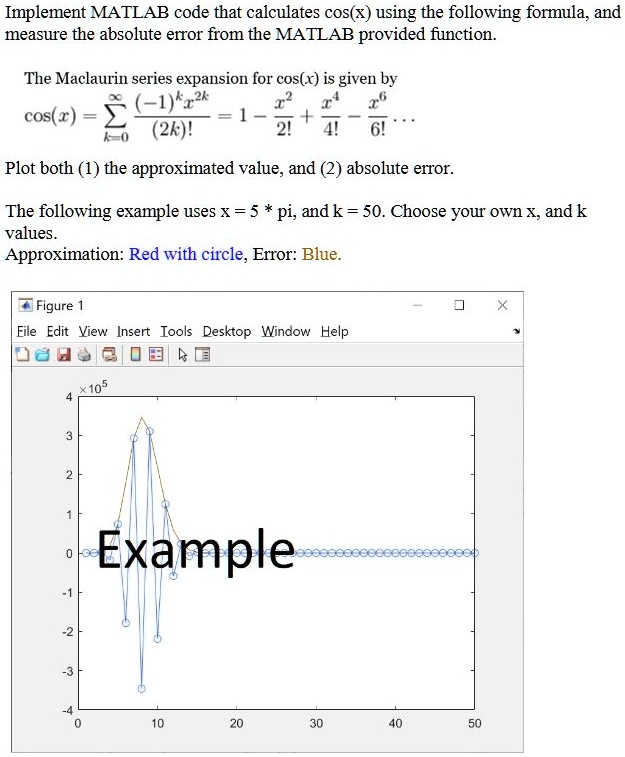 SOLVED: Implement MATLAB code that calculates cos(x) using the ...