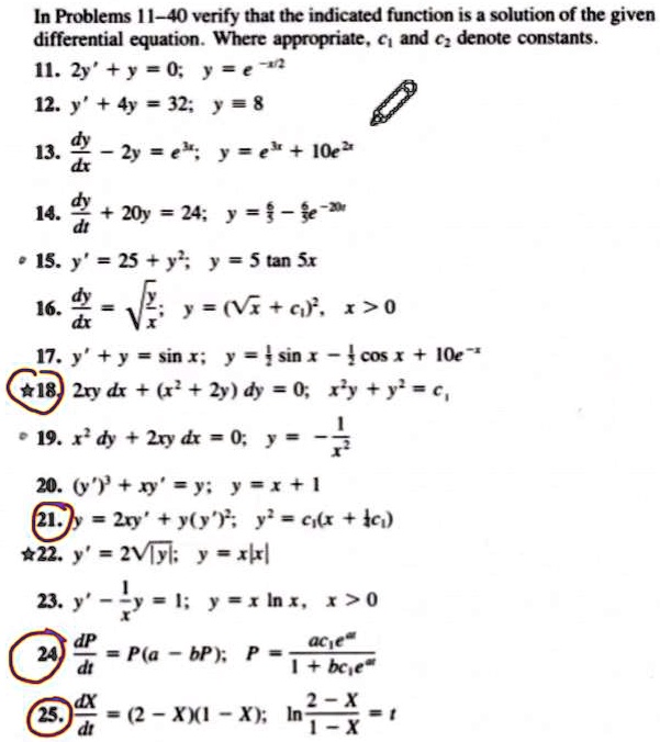 Solved In Problems 40 Verify That The Indicated Function Is Solution Of The Given Differential Equation Where Appropriate 1 And C Denote Constants 0 12 Solved In Problems 40 Verify That The Indicated Function Is Solution Of The Given Differential Equation Where Appropriate 1 And C Denote Constants 0 12