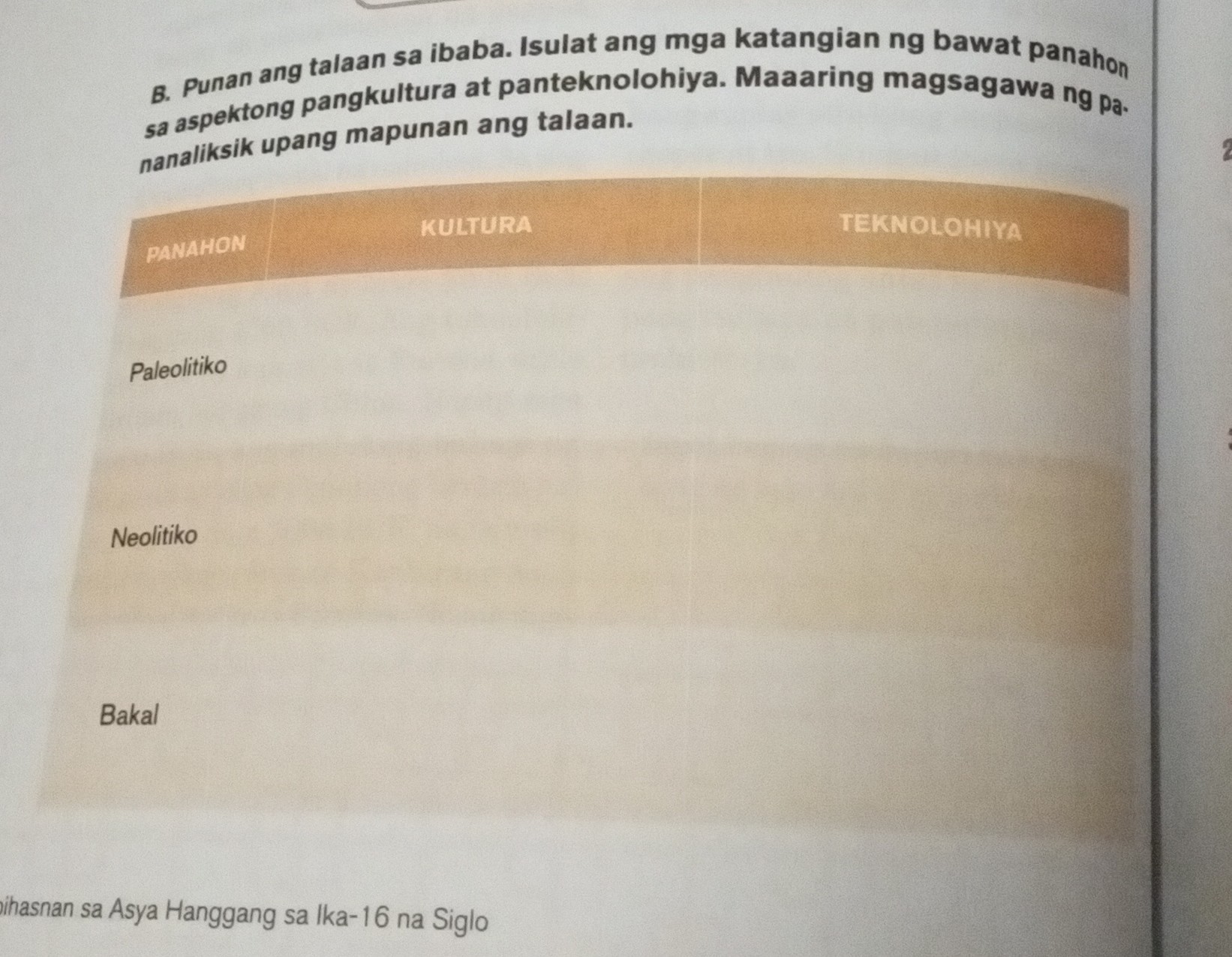 SOLVED: B. Punan ang talaan sa ibaba. Isulat ang mga katangian ng bawat ...