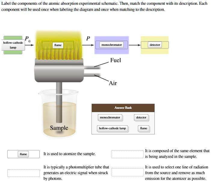 Label the components of the atomic absorption experimental schematic ...