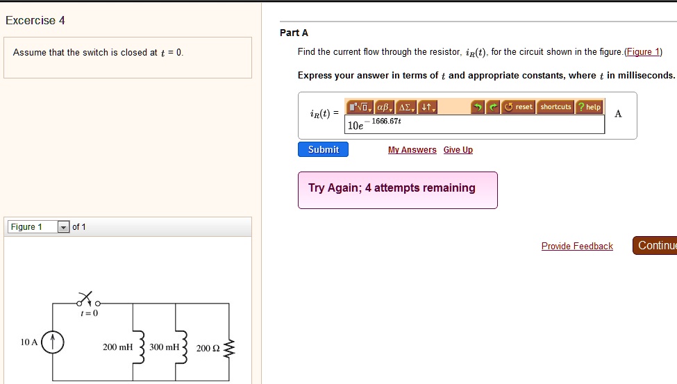 SOLVED Exercise 4 Part A Assume that the switch is closed at t = 0