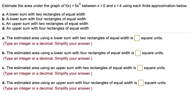 Solved Estimate The Area Under The Graph Of F X Sx Between X Andx Using Each Finite