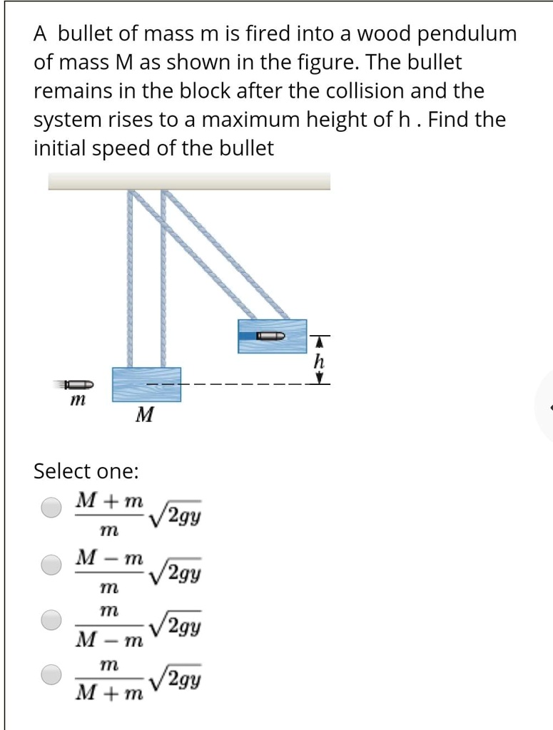 SOLVED A bullet of mass m is fired into a wood pendulum of mass M as