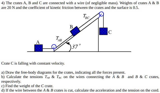 SOLVED: 4) The Crates A; B And C Are Connected With Wire (of Negligible ...