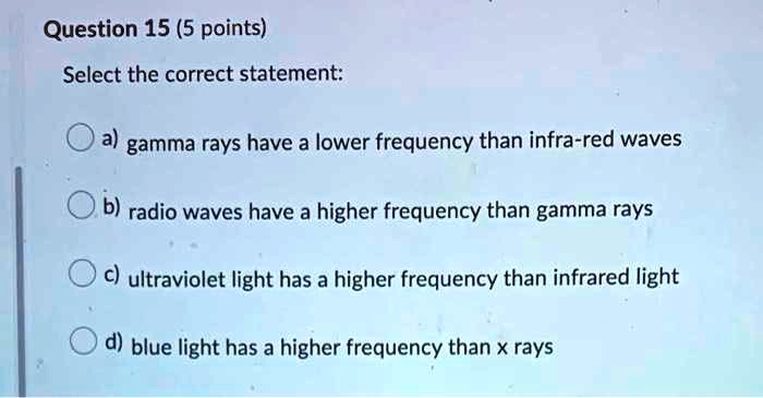 question 15 5 points select the correct statement gamma rays have a ...