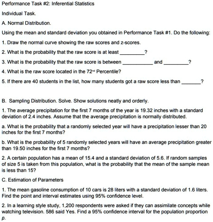 SOLVED: Performance Task #2- Inferential Statistics Individual Task: A ...