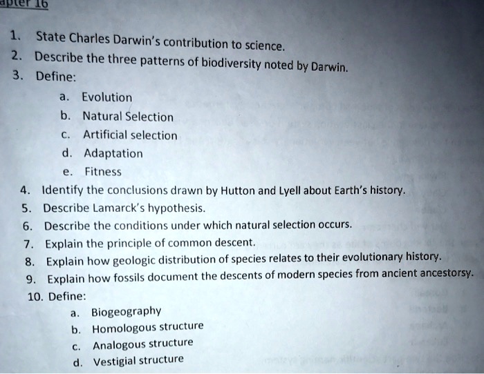SOLVED State Charles Darwin's contribution to science. Describe the three patterns of