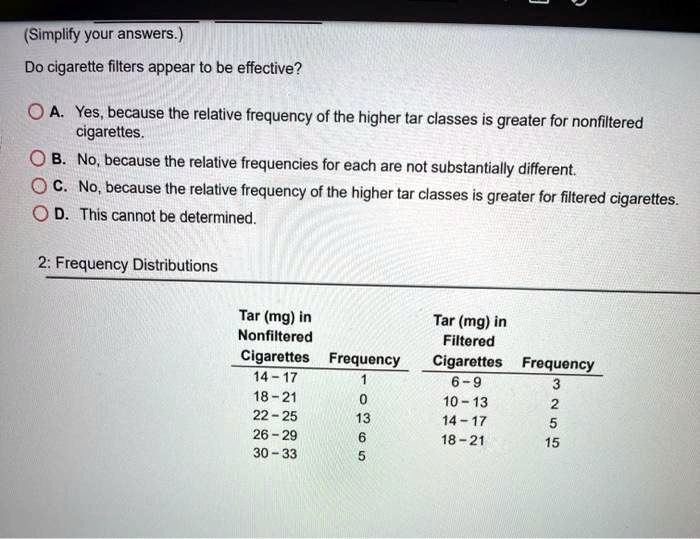 do cigarette filters appear to be effective Simplify your answers.) Do cigarette filters appear to be