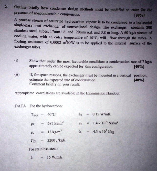 Presence of noncondensable components. [20%] A process stream of ...