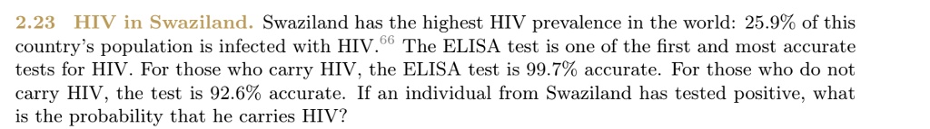 SOLVED: 2.23 HIV in Swaziland. Swaziland has the highest HIV prevalence ...