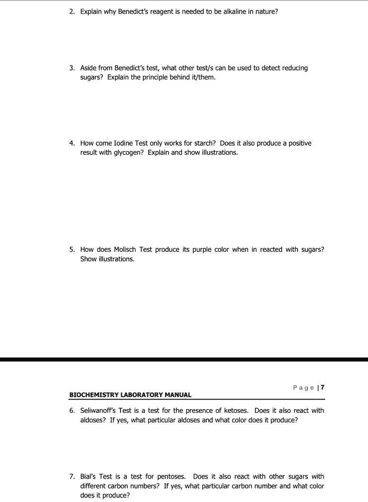 2. Explain why Benedict's reagent needs to be alkaline in nature. 3