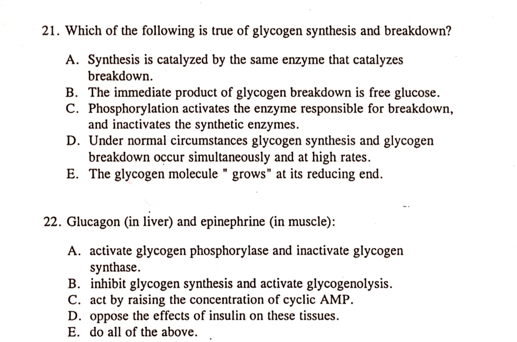 Solved:21   Which Of The Following Is True Of Glycogen Synthesis And 