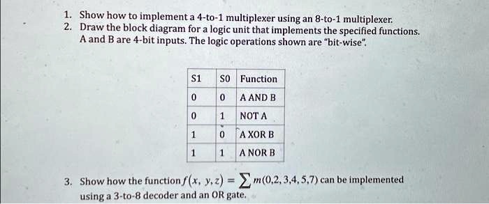 SOLVED: 1. Show how to implement a 4-to-1 multiplexer using an 8-to-1 ...