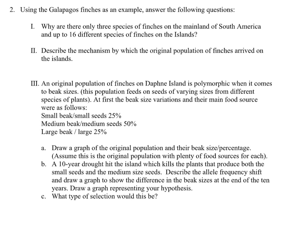 2 using the galapagos finches as an example answer the following