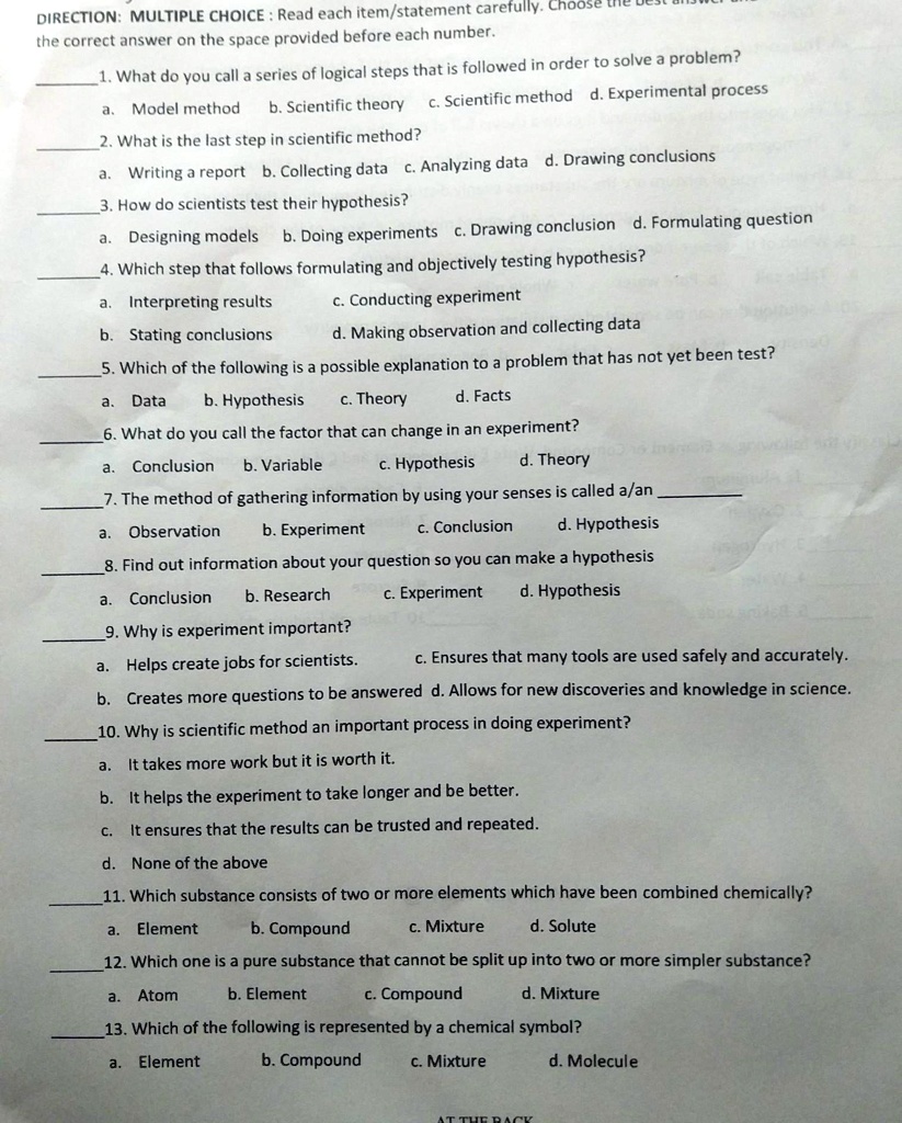 DIRECTION: MULTIPLE CHOICE: Read each item/statement...