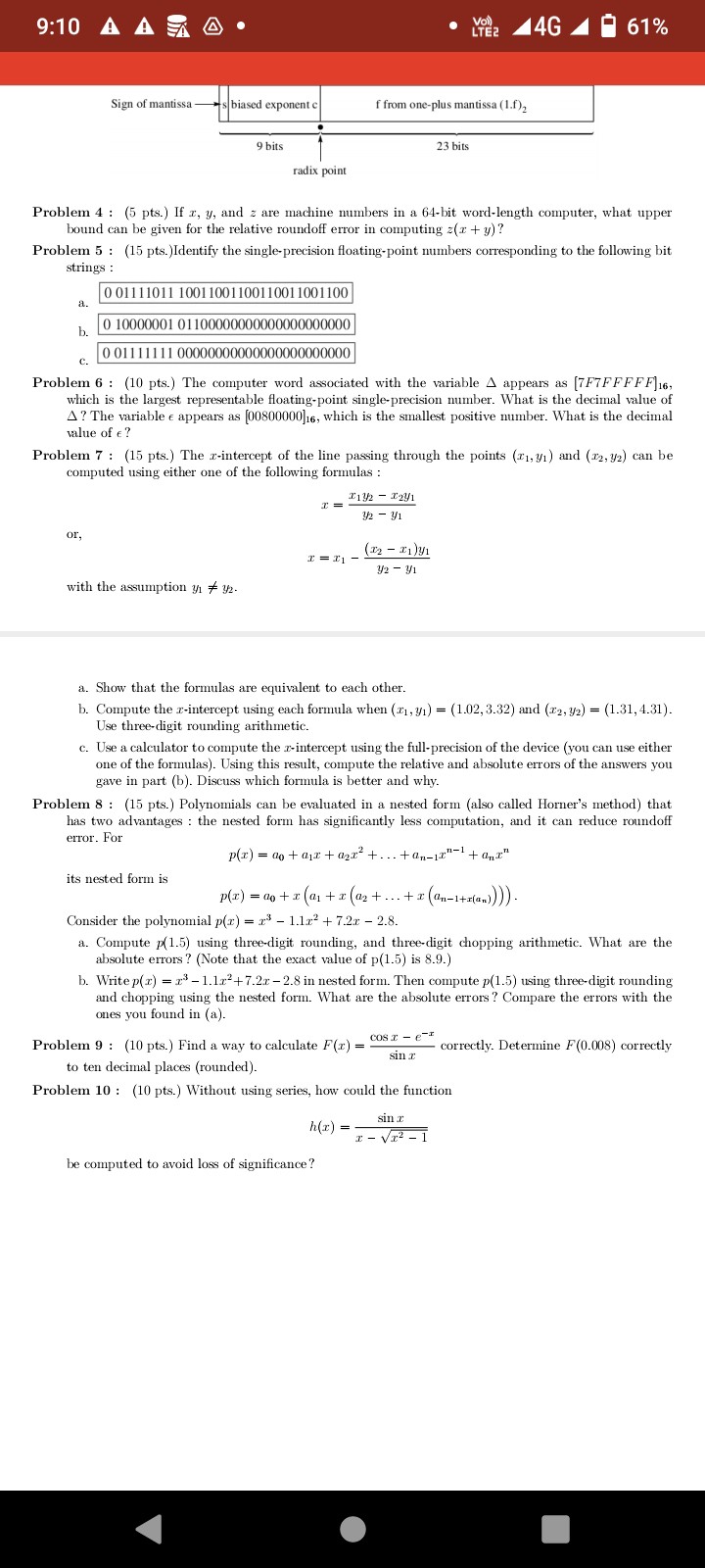 9:10 A ? Δ∙ Problem 4: (5 pts.) If x, y, and z are machine numbers in a ...