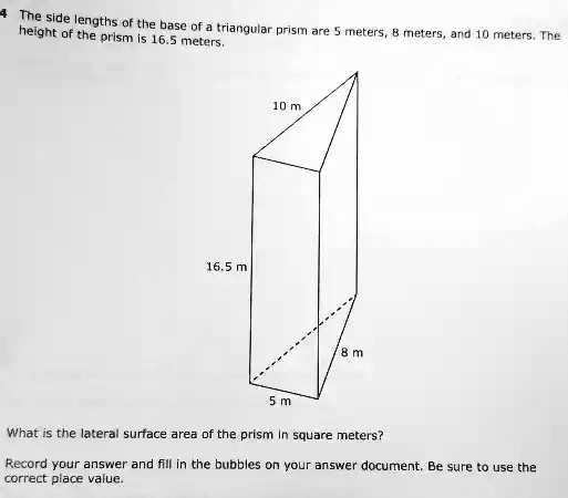 The side lengths of the base of a triangular prism are 10 meters and 16 ...