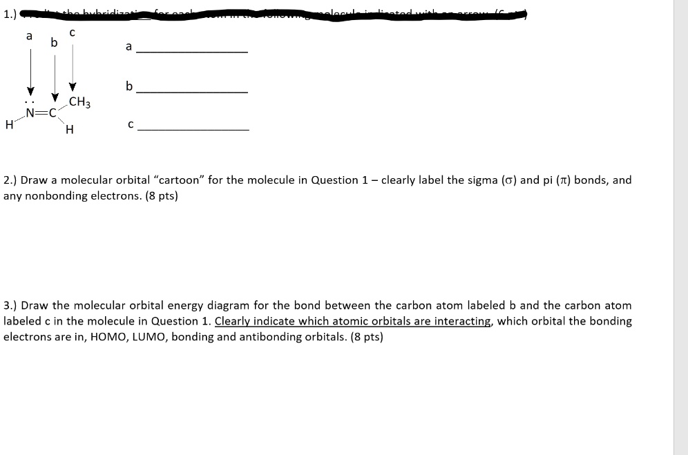 ch3 2 draw molecular orbital cartoon for the molecule in question 1 ...